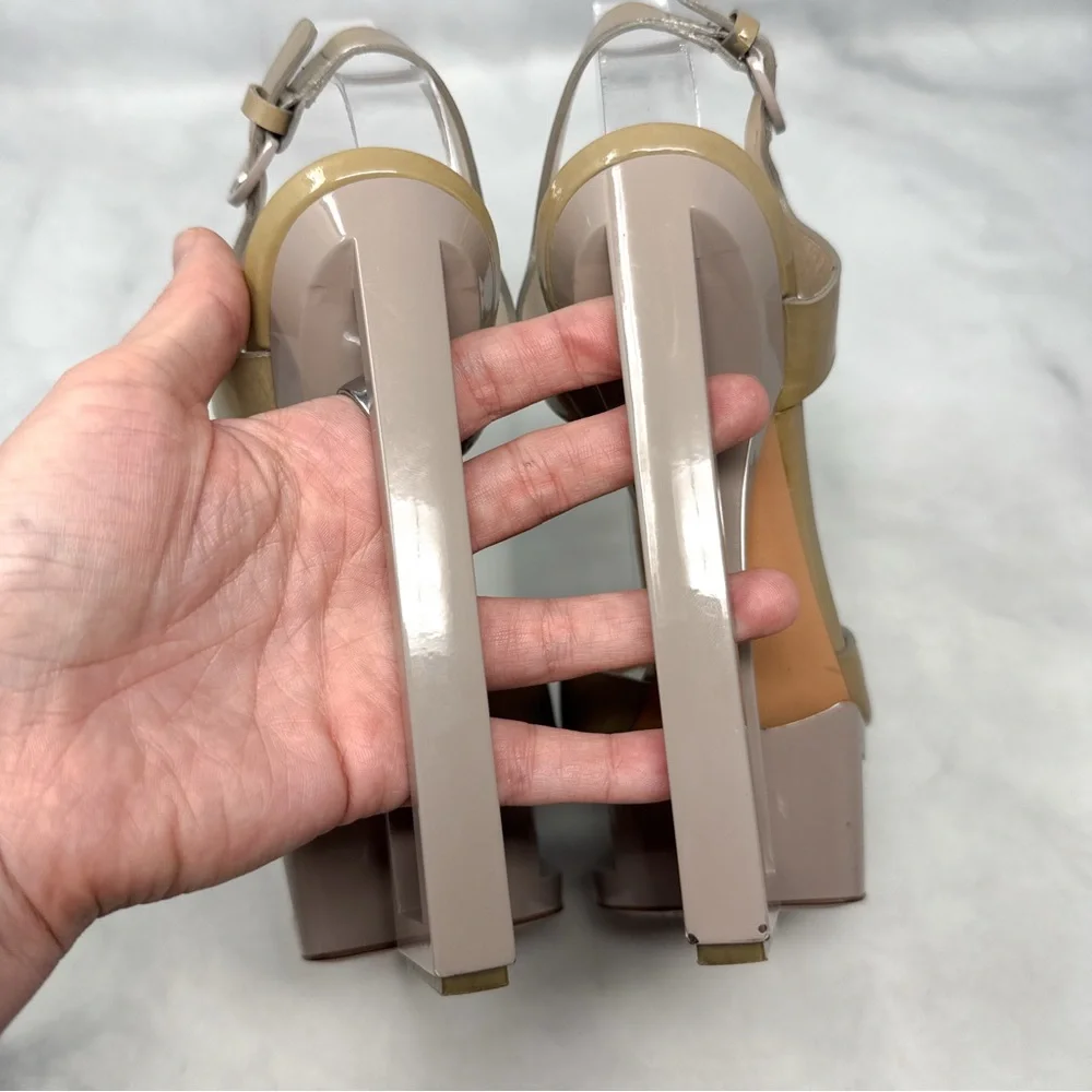 CASADEI Vintage Y2K Sky High Chunky Platform Patent Leather T Strap Sandal Heels